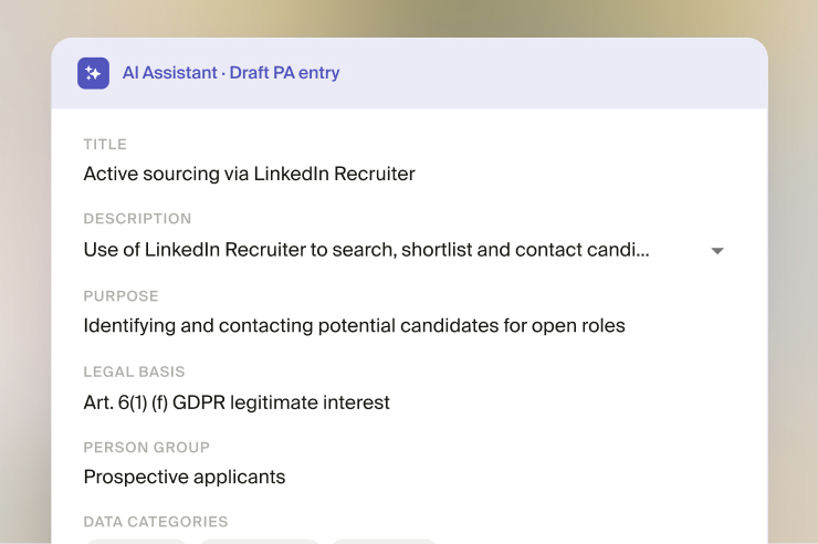 caralegal AI assistant drafts a processing activity entry