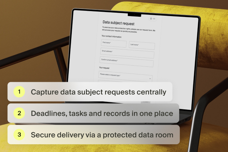 Data subject requests captured centrally and delivered via a protected data room