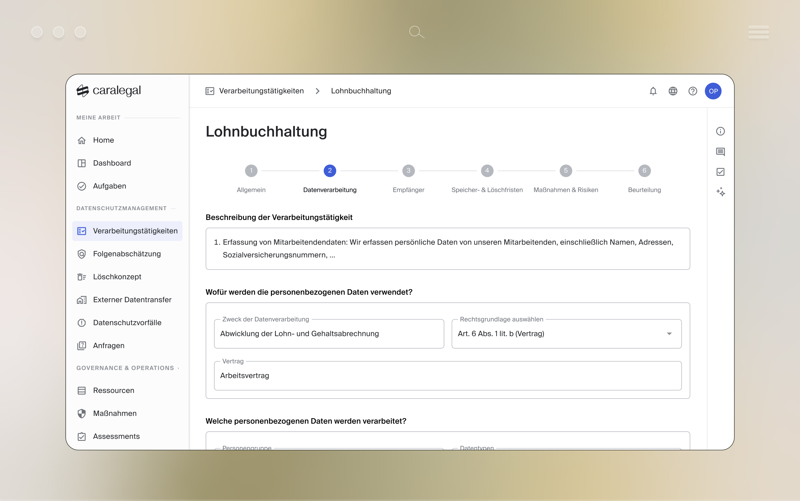 Lohnbuchhaltung Beschreibung der Verarbeitung personenbezogener Daten in der Software caralegal.