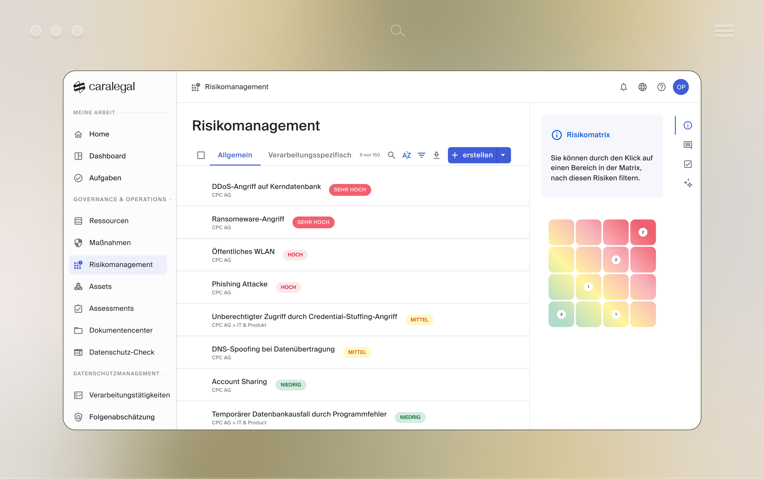 Risikomanagement Produktoberfläche