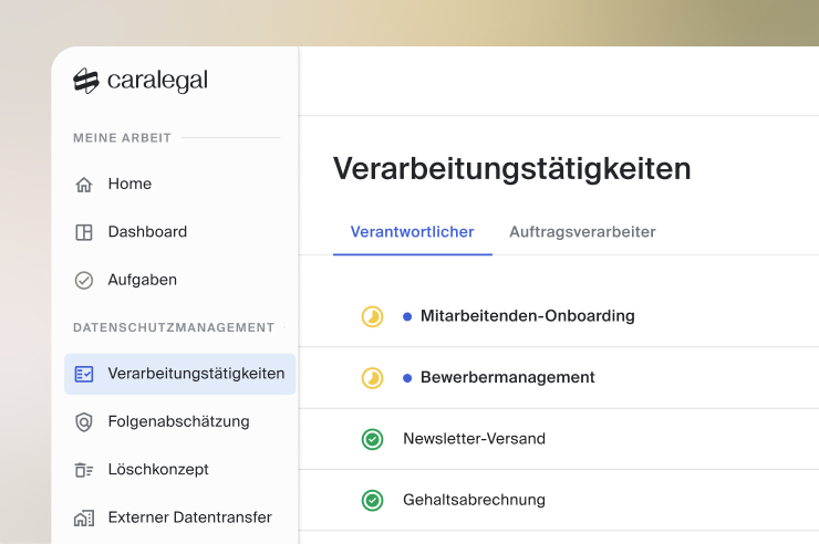caralegal Übersicht der Verarbeitungstätigkeiten nach Verantwortlichem